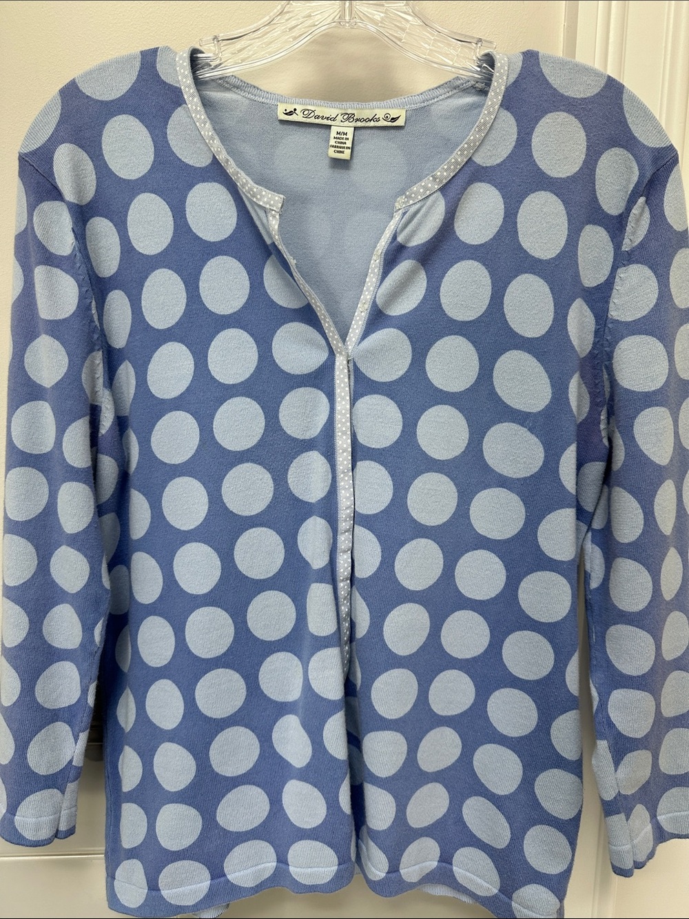 David Brooks Purple & Light Blue Polka Dot Knit Cardigan Sz Medium